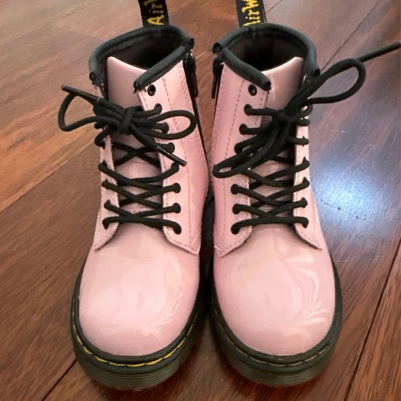 Kids Dr. Martens Pink Ankle Boots with Black Laces